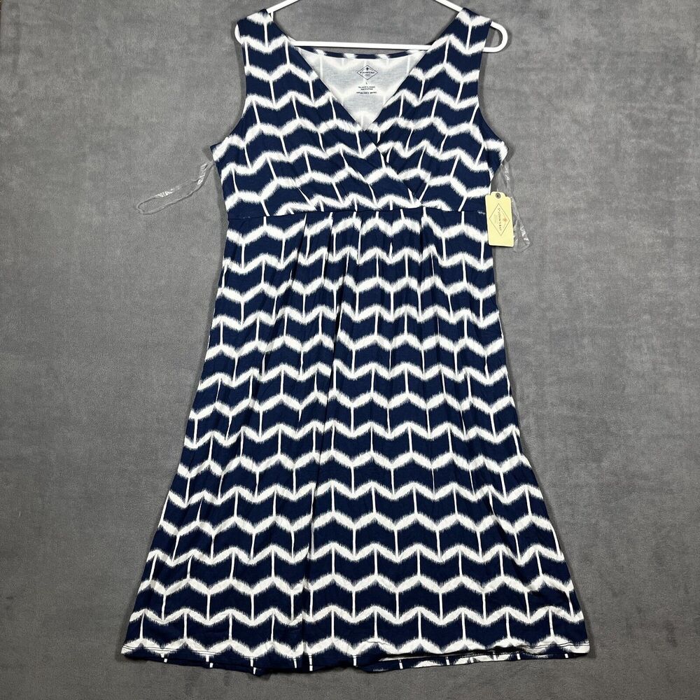 St. John Bay A-Line Dress Women's Large Blue Rayon Stretch Classic Surplice Neck